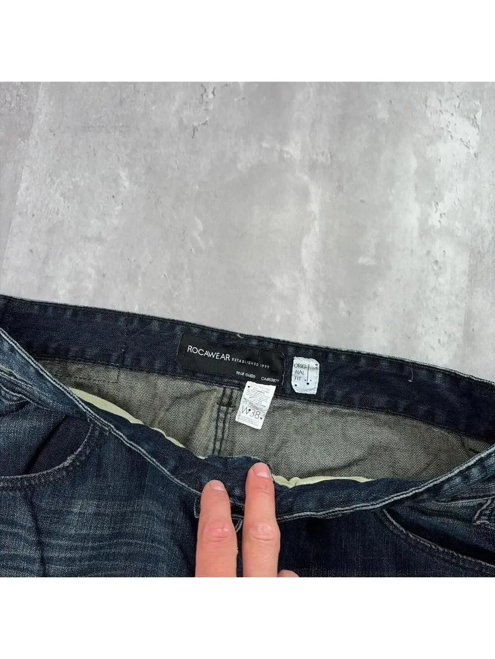 Y2K Dark Wash Rocawear Grunge Gothic Baggy Skater Denim Jeans